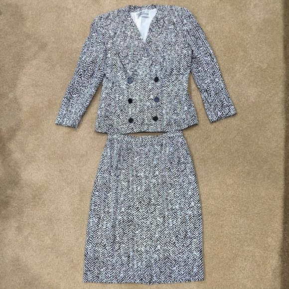 Vintage George Simonton Skirt Suit Black & White Patterned - Picture 2 of 10